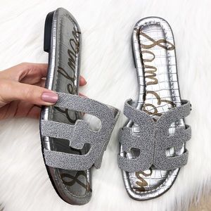 New Sam Edelman Silver Beaded Bay Slide Sandals